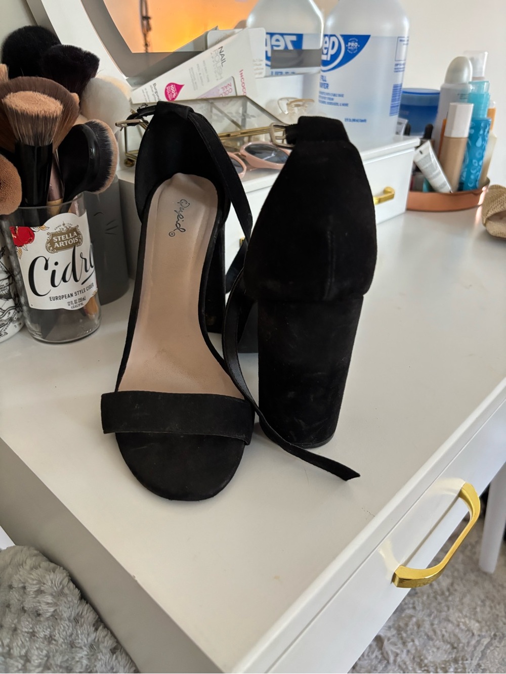 Qupid Black Suede Block Heel Sandals with Ankle Tie